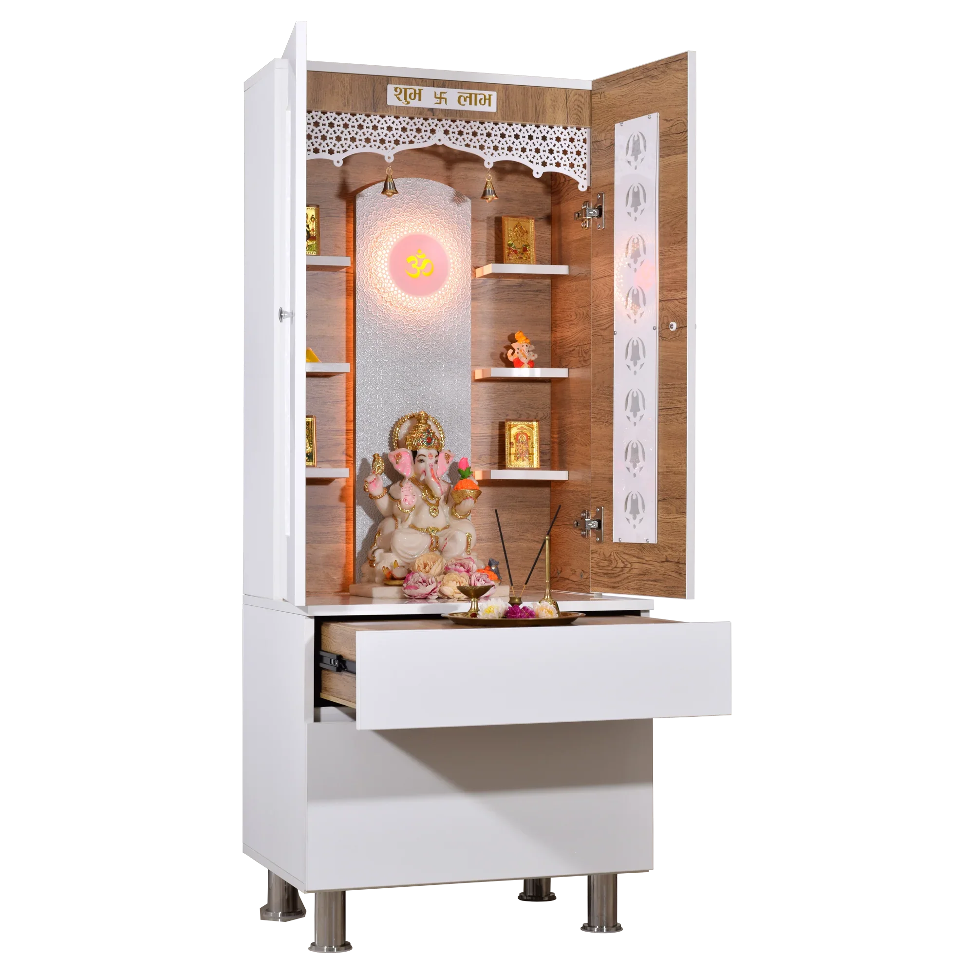 F C Wooden Mandir with doors 5' x 2'