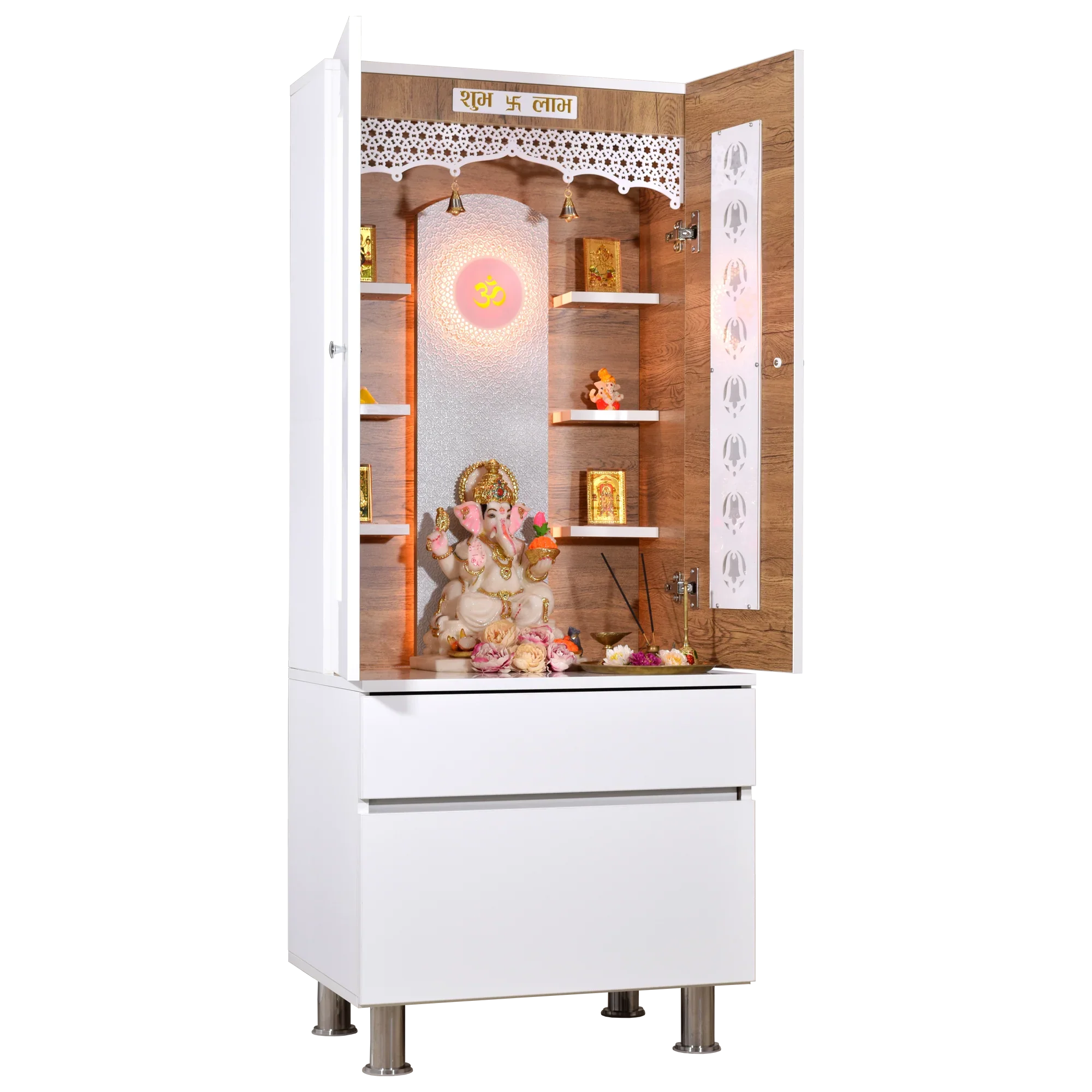 F C Wooden Mandir with doors 5' x 2'