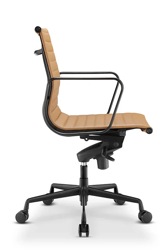 Eames Brown Medium PU Back Chair With Black poder coating aluminium frame