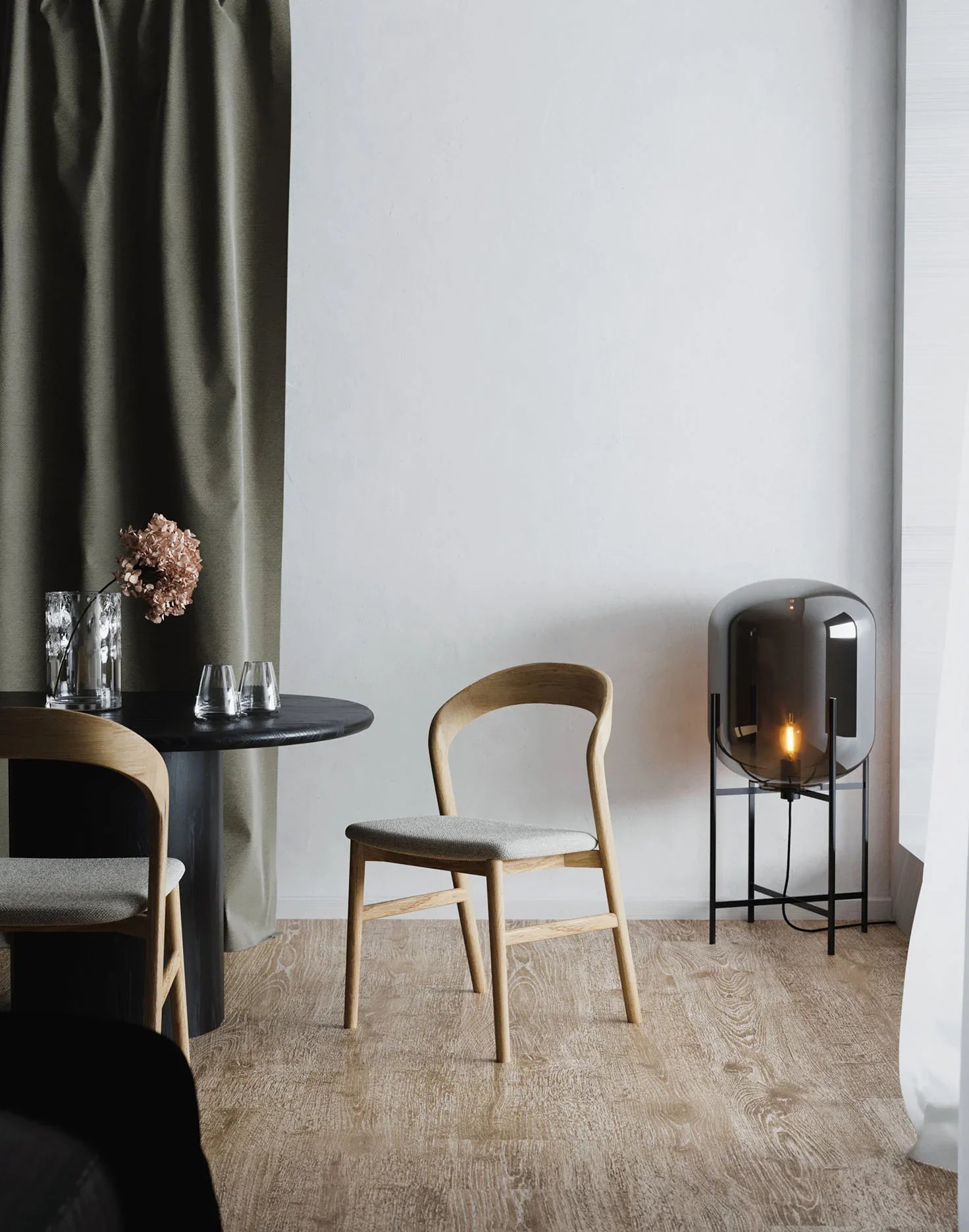 Nestor Dining Chair Soild American Oak – Upholstered W49XD53XH82cm (Melbourne Only)