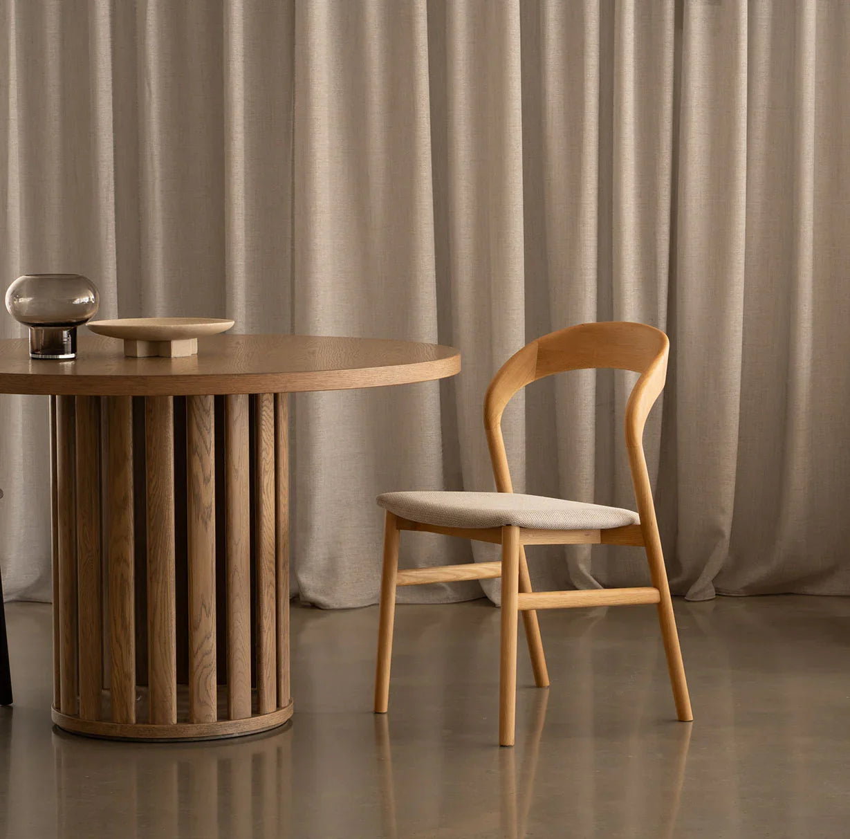 Nestor Dining Chair Soild American Oak – Upholstered W49XD53XH82cm (Melbourne Only)