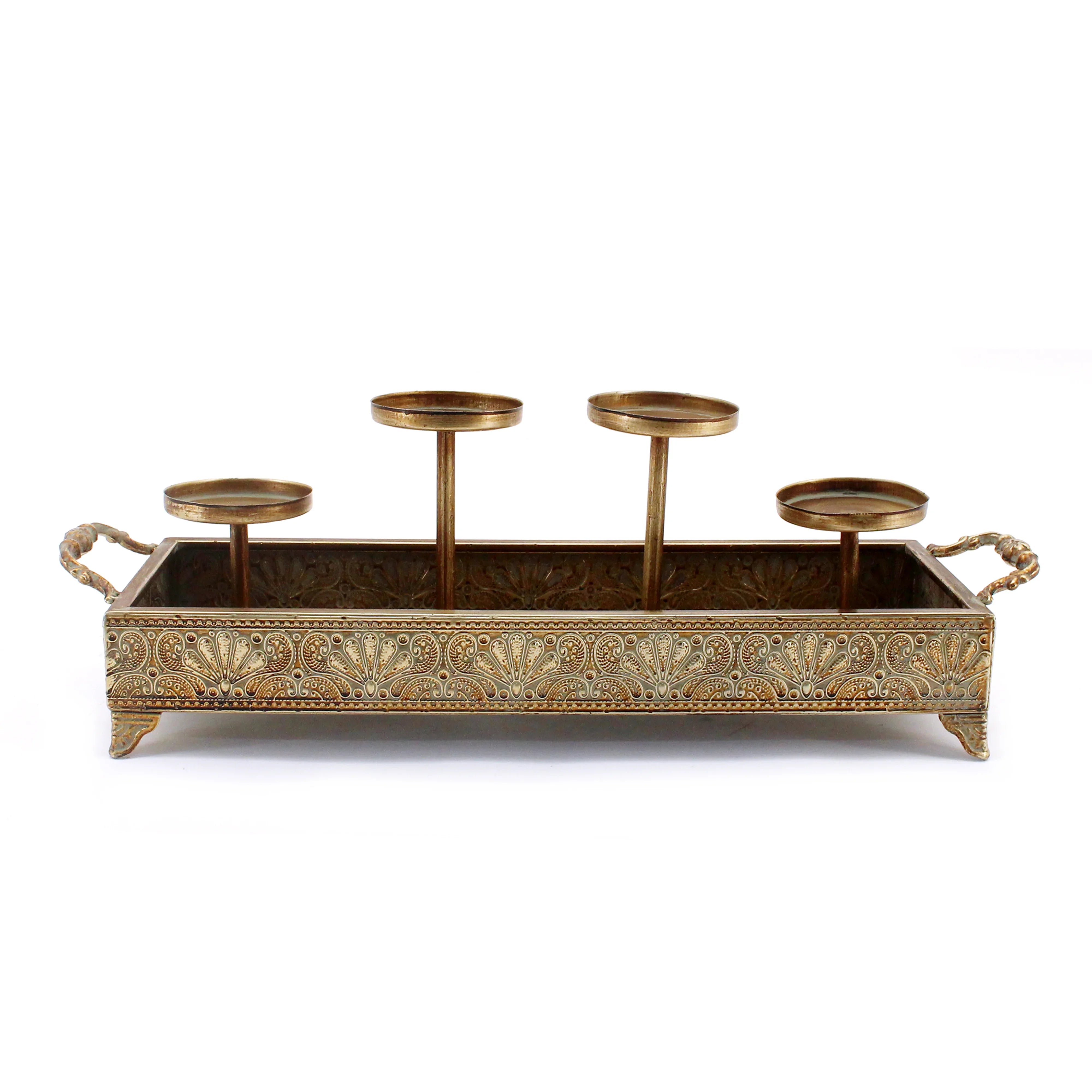 Hyslop Gold Pillar Tray Rec W52 X D16.5 X H17.5cm