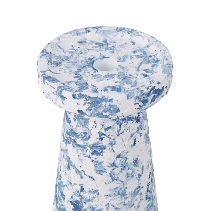 Amalfi Provincial Watercolour Ceramic Candleholder White & Blue 14x14x30cm