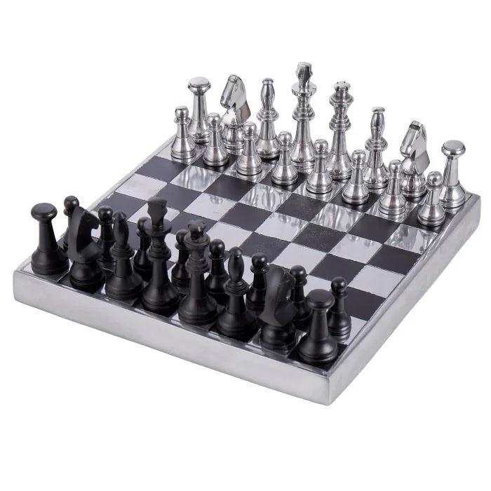 Society Home Corbin Chess Set Silver & Black 34x34x12cm
