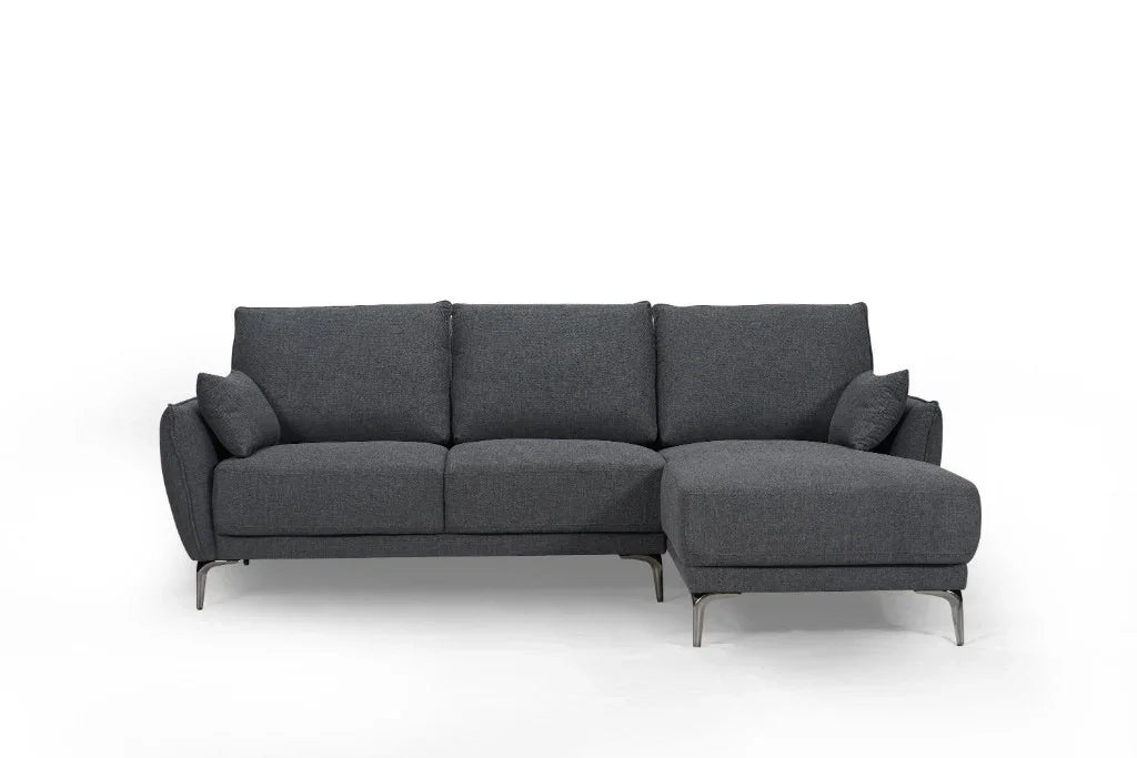 Kayla Fabric 2 Seater Sofa With Rhf Chaise-Grey W227 x D154 x H86(AH60/SH 45) Cm