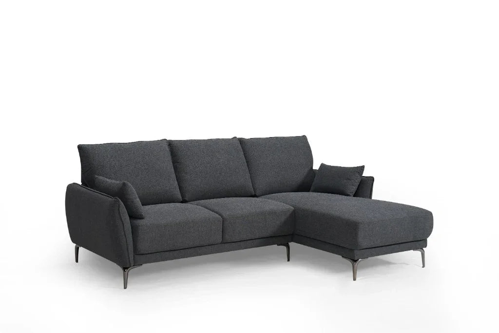 Kayla Fabric 2 Seater Sofa With Rhf Chaise-Grey W227 x D154 x H86(AH60/SH 45) Cm