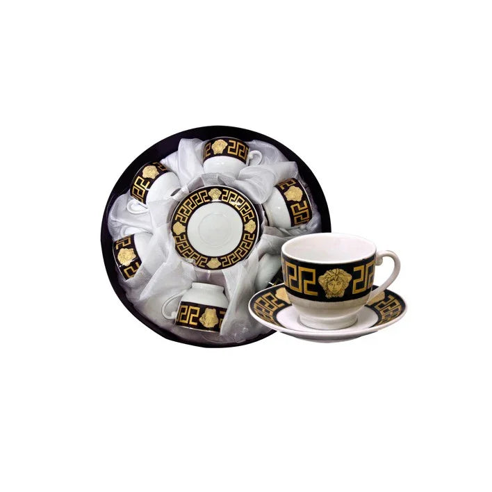 Medusa 12pc Tea Cup Black & Gold