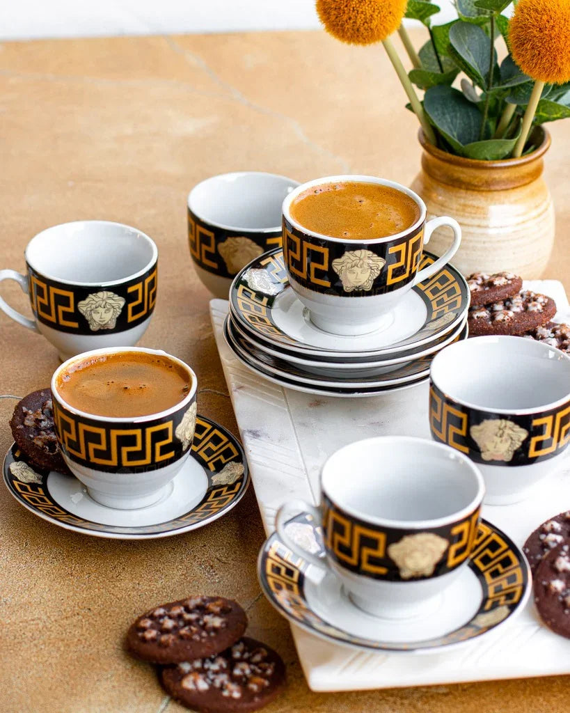 Medusa 12pc Tea Cup Black & Gold