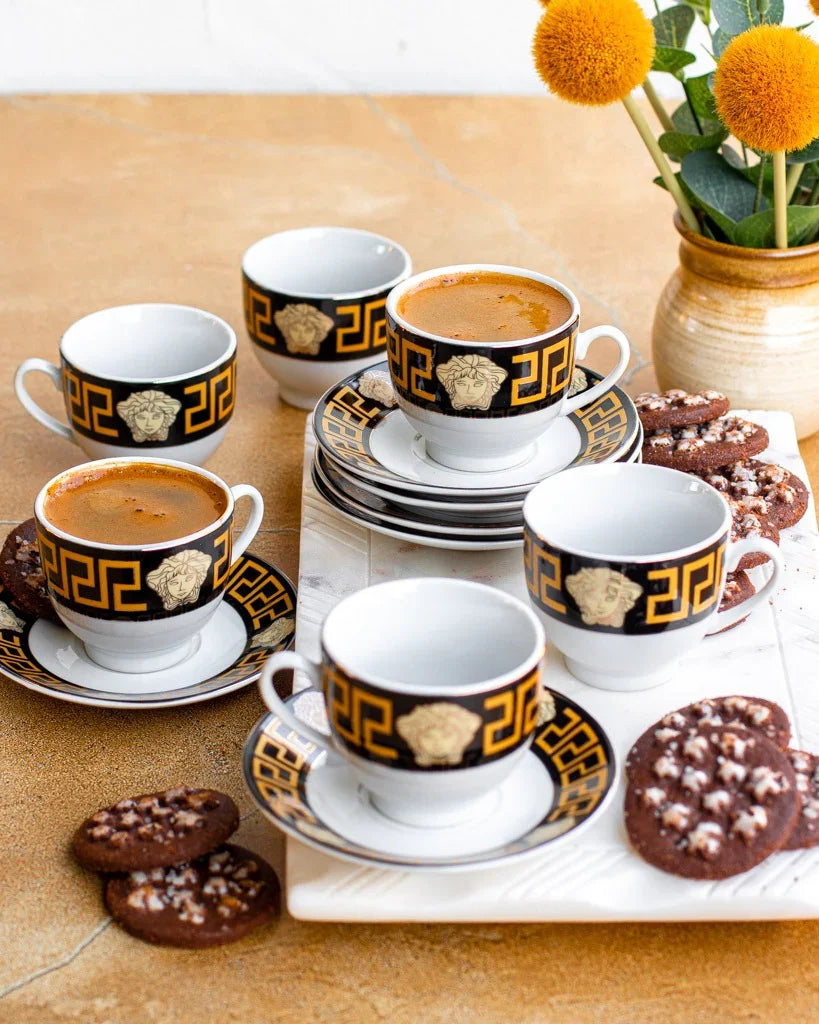 Medusa 12pc Tea Cup Black & Gold