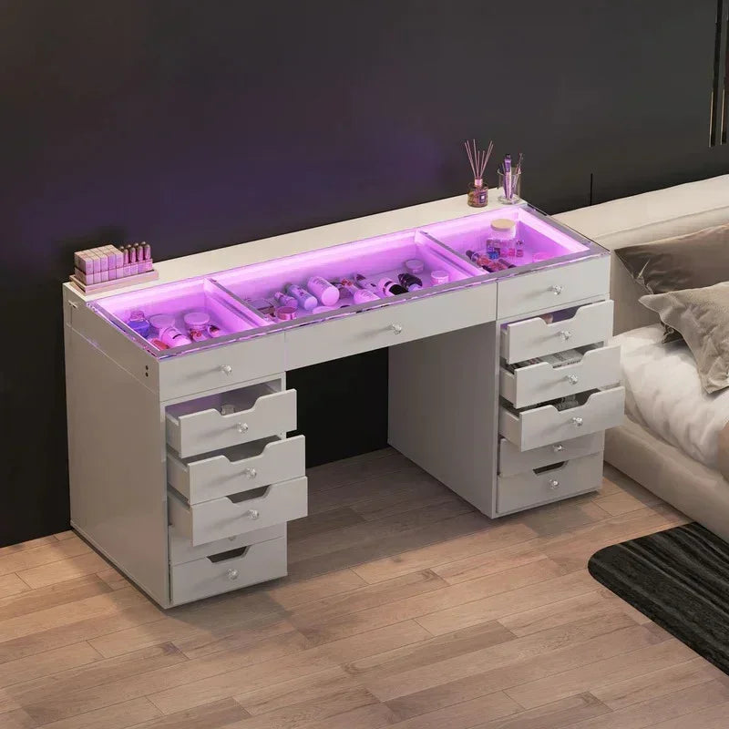 Eva-RGB Vanity Desk Pro - 13 Storage Drawers Black