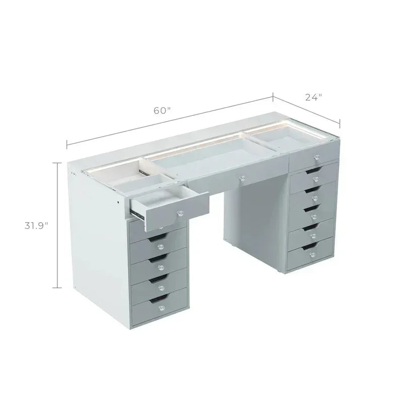 Eva-RGB Vanity Desk Pro - 13 Storage Drawers Black