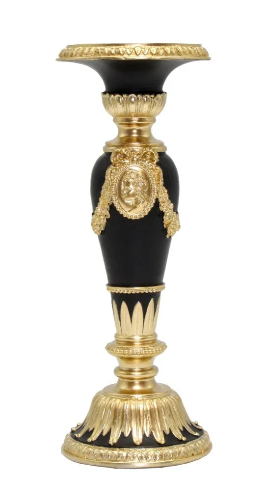 Candle holder-cameo-black n gold 27cm