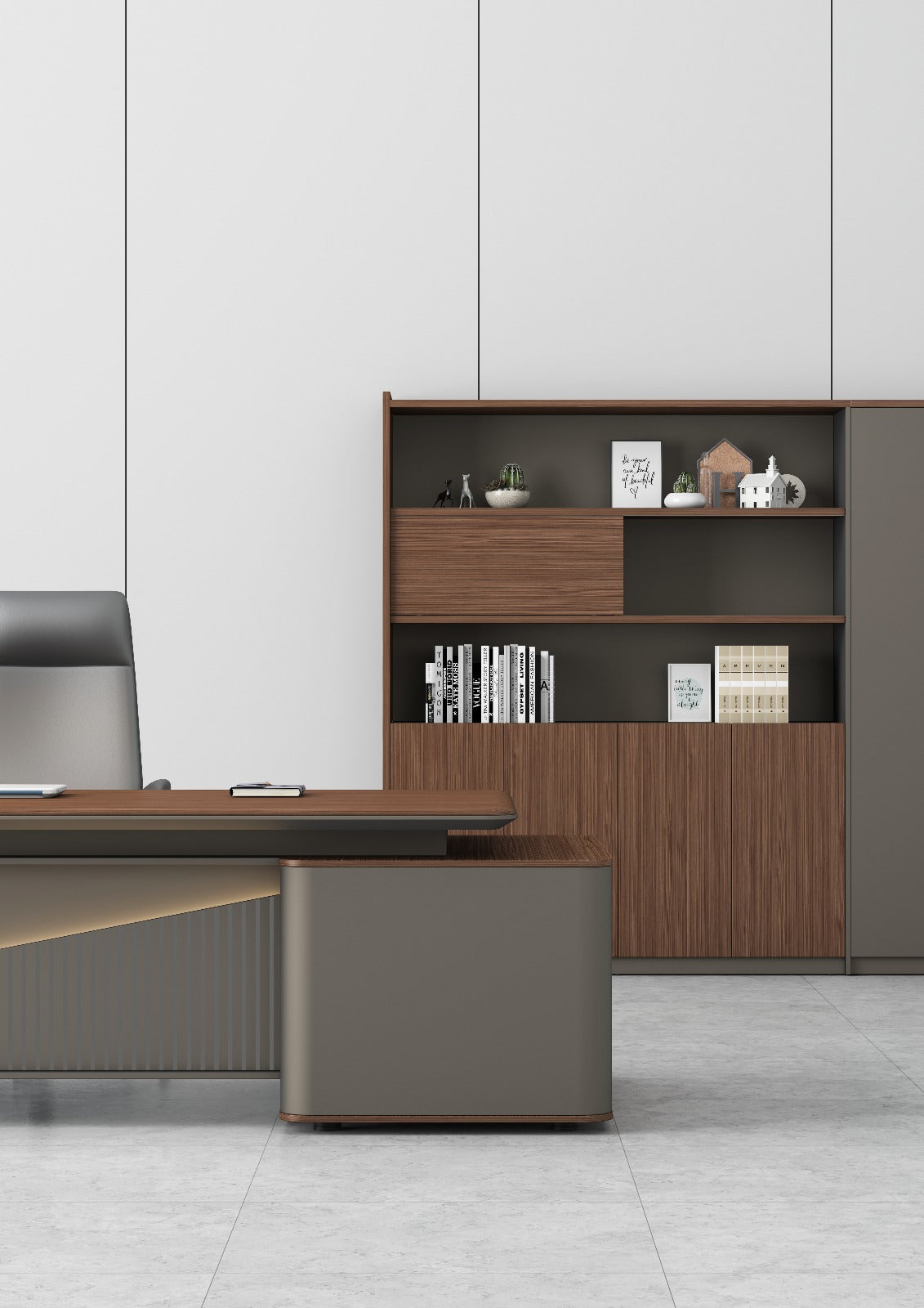 Monarch Executive Desk 2.4m -Brown Walnut & Grey