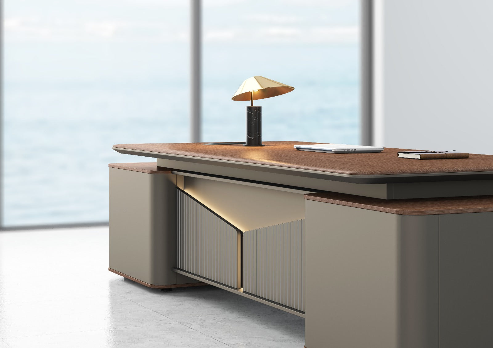 Monarch Executive Desk 2.4m -Brown Walnut & Grey