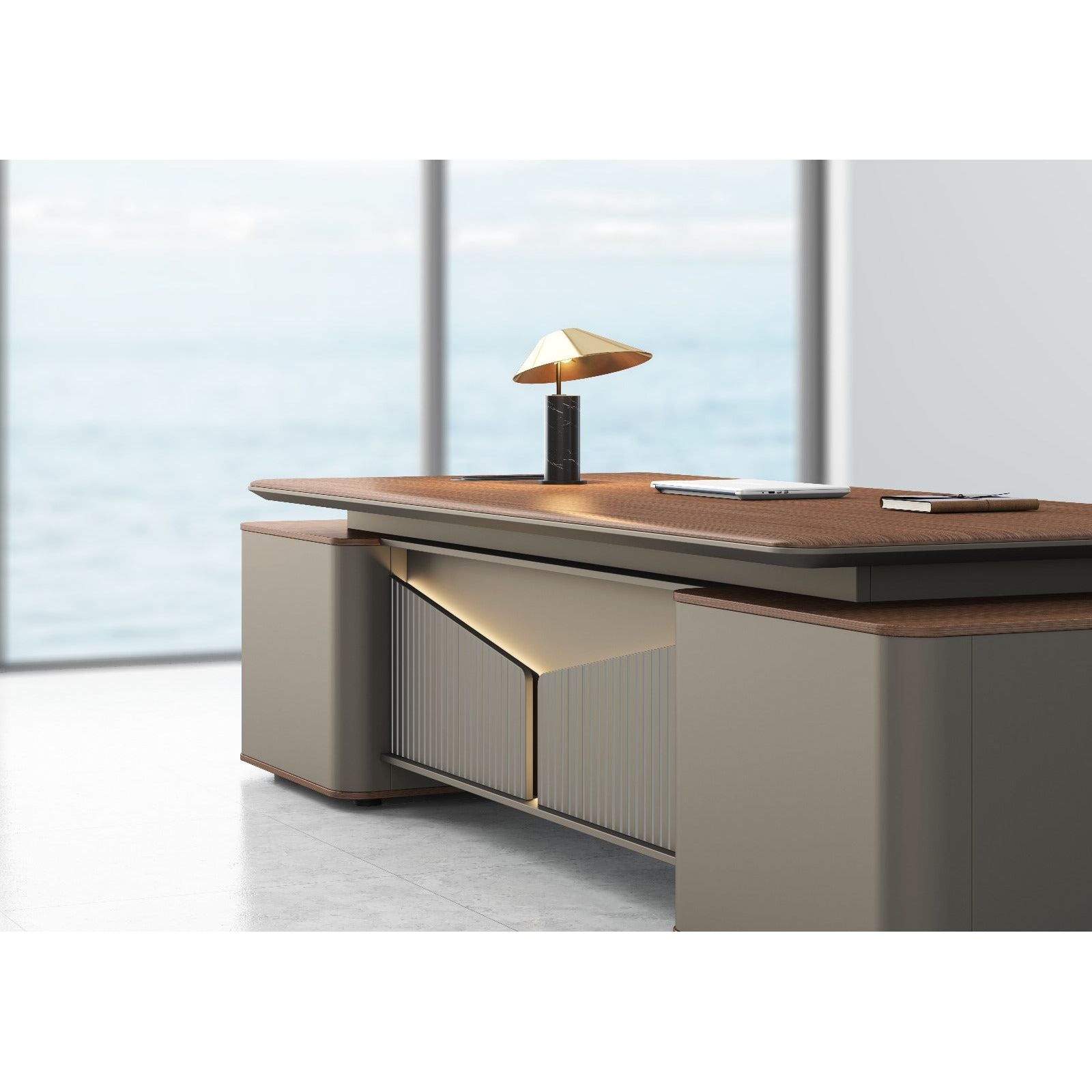 Monarch Executive Desk 2.8m -Brown Walnut & Grey