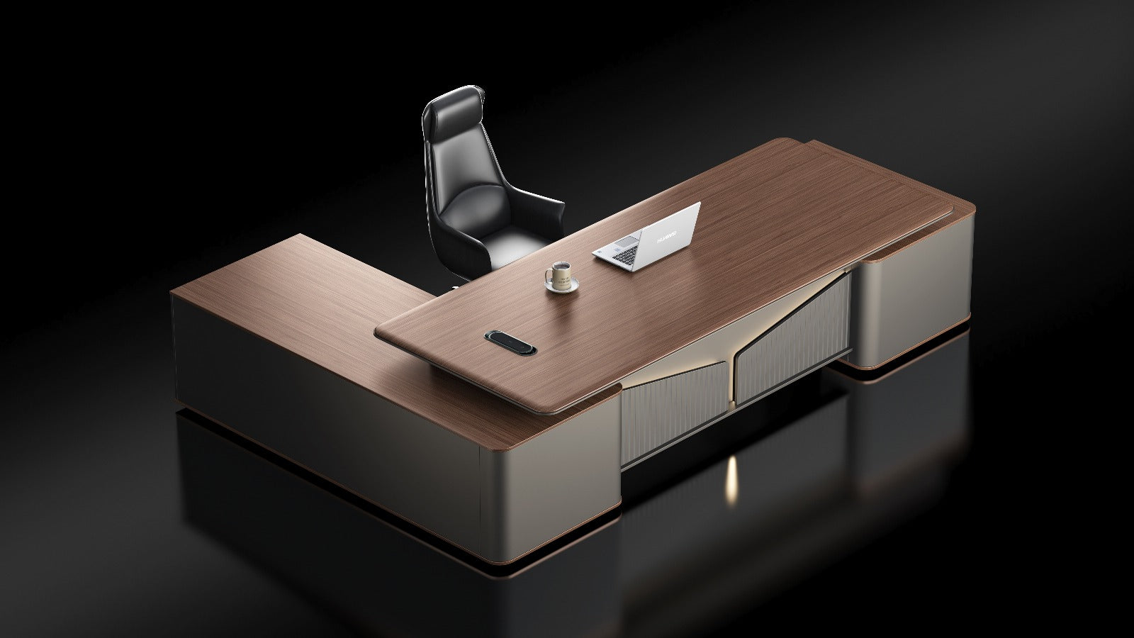 Monarch Executive Desk 2.4m -Brown Walnut & Grey