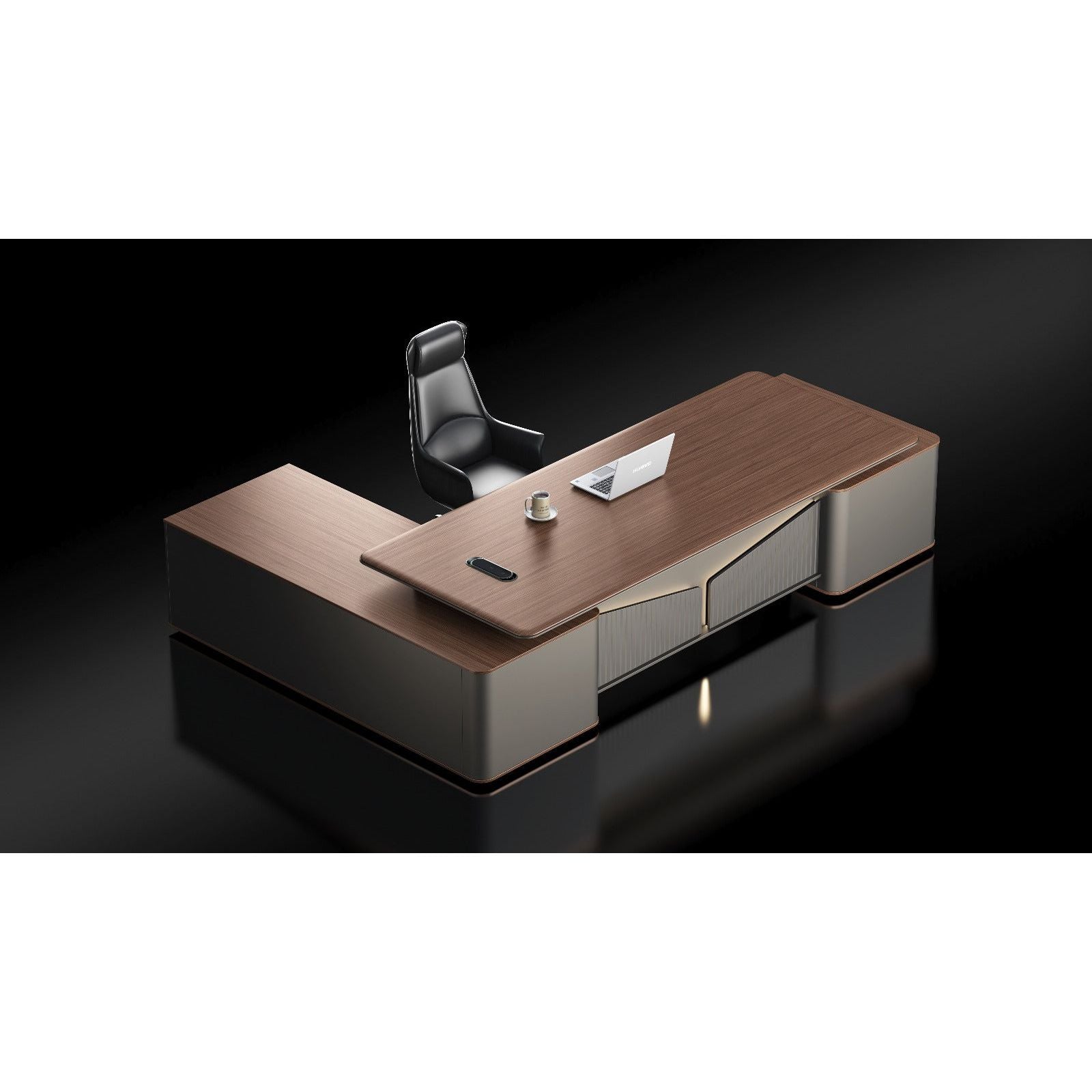 Monarch Executive Desk 2.8m -Brown Walnut & Grey