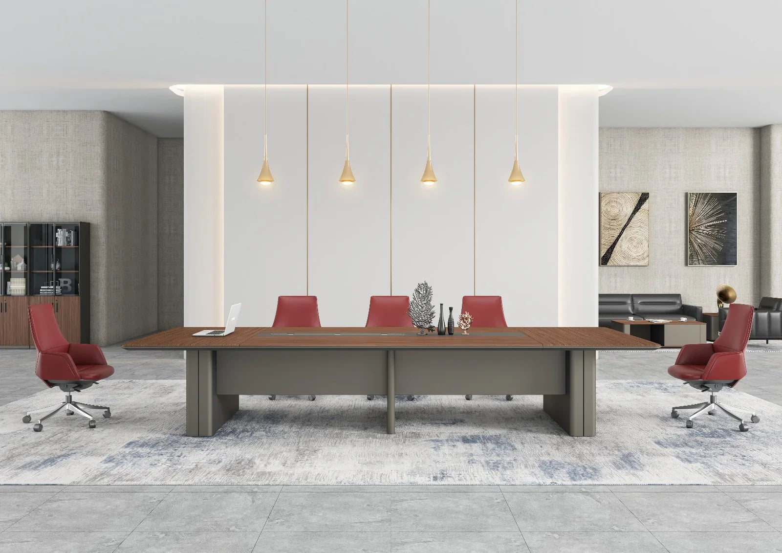 Monarch Boardroom Table 3.6m x 1.4m - Brown Walnut & Grey