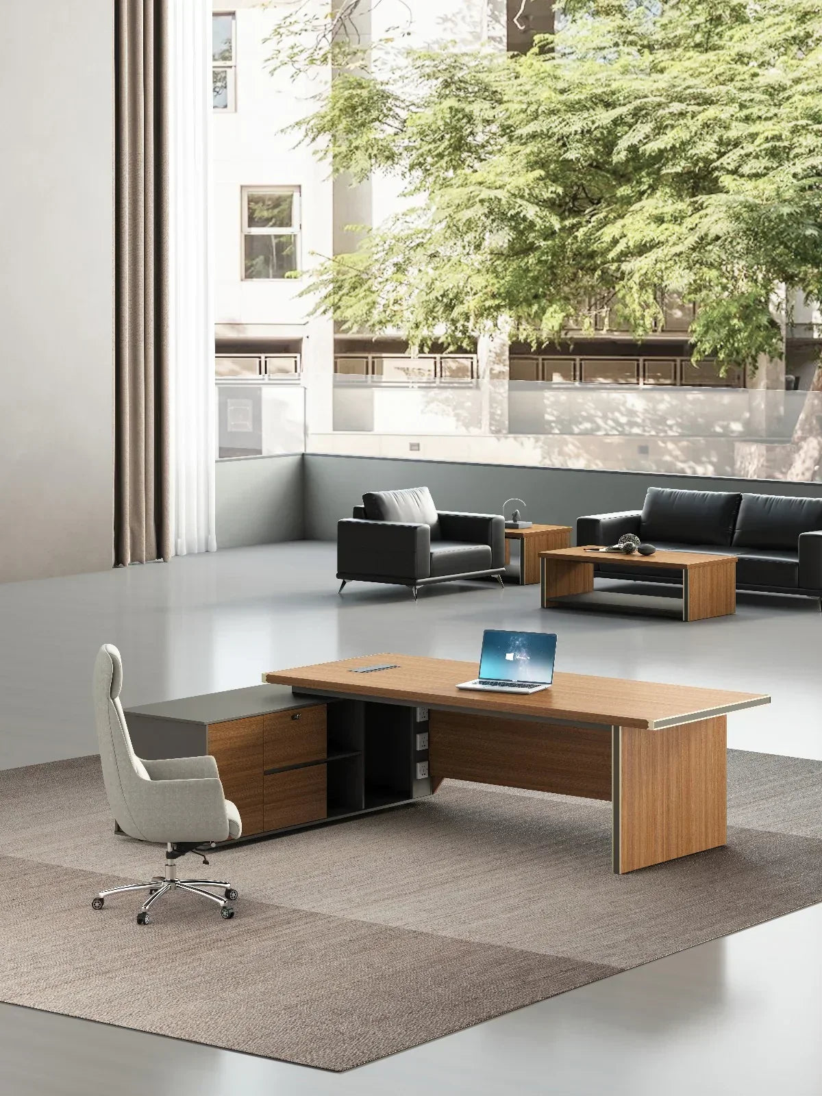 Oxford Executive Desk 2m -Golden Oak & Grey