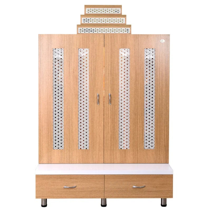 F C Natural Teak Finish Mandir with doors 6' x 4