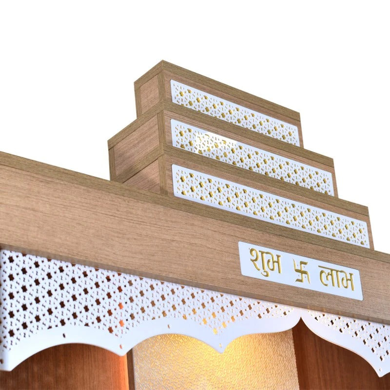 F C Natural Teak Finish Mandir with doors 6' x 4