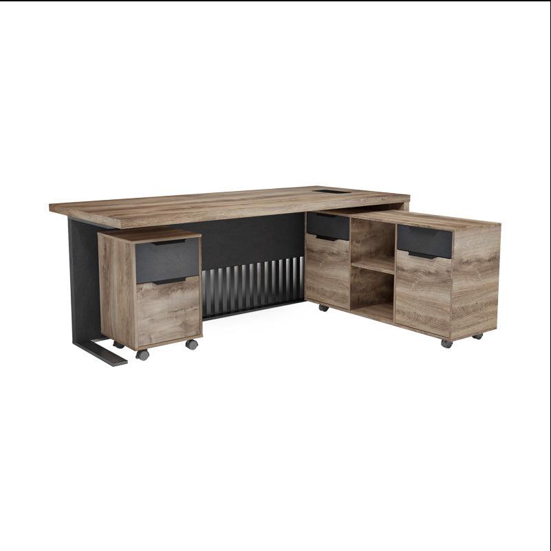 AFTAN BLACK HAWK Limited Edition - Executive Desk Pedestal & Right Mobile Return 180cm - Warm Oak &Black - Furniture Castle