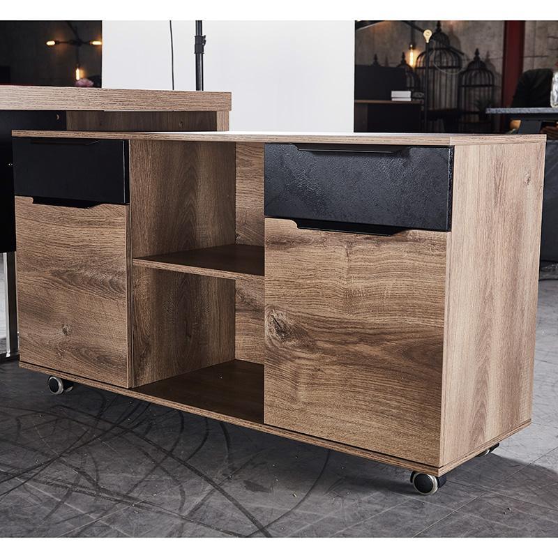 Aftan Executive Office Desk with Pedestal & Left Mobile Return 1.8M - Warm Oak & Black - Furniture Castle
