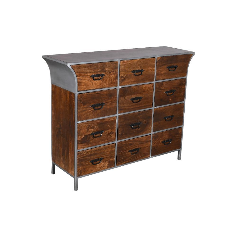 Alpine 12 Drawer Wooden Chest in Natural/ Grey - Furniture Castle