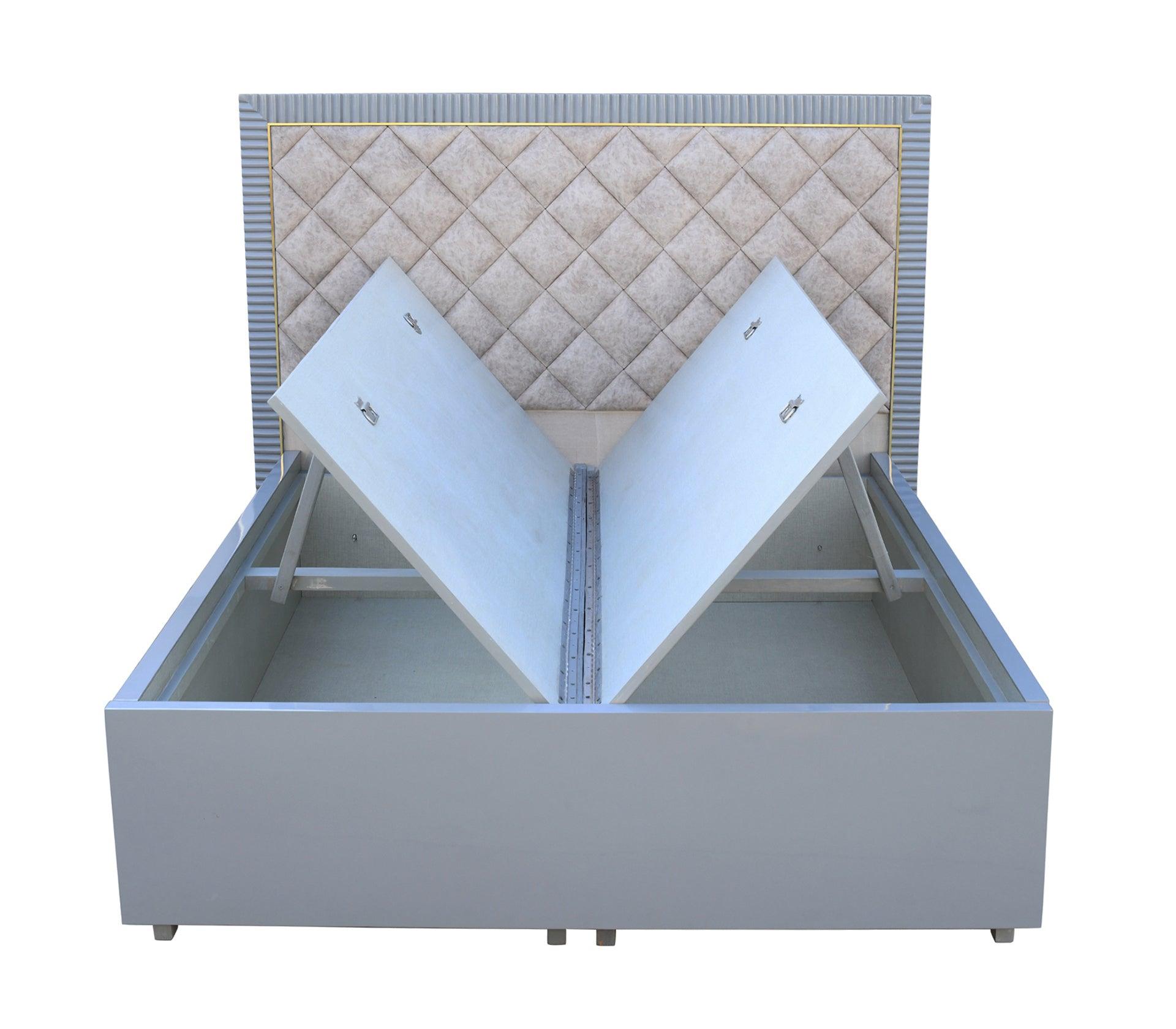 Amelia Beige/Grey Queen Bed With Storage - Furniture Castle