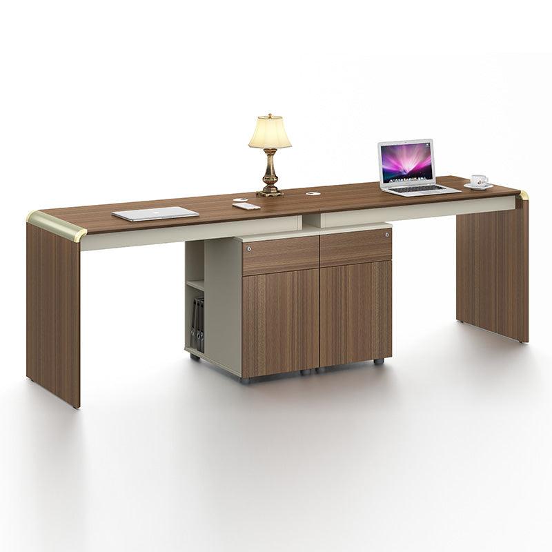 ANDERSON 2 People Workstation 2.4M - Hazelnut & Beige - Furniture Castle