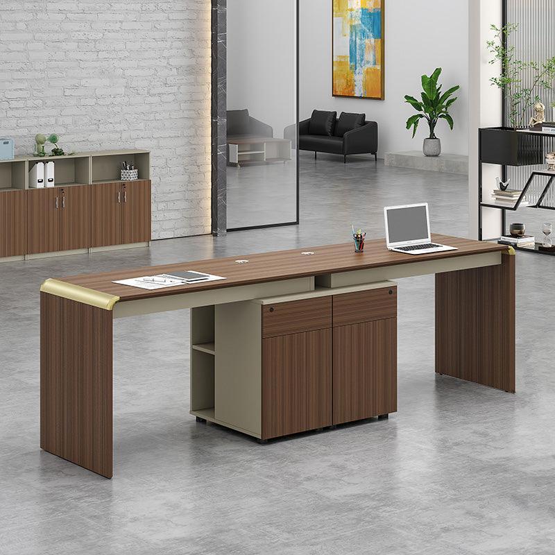 ANDERSON 2 People Workstation 2.4M - Hazelnut & Beige - Furniture Castle