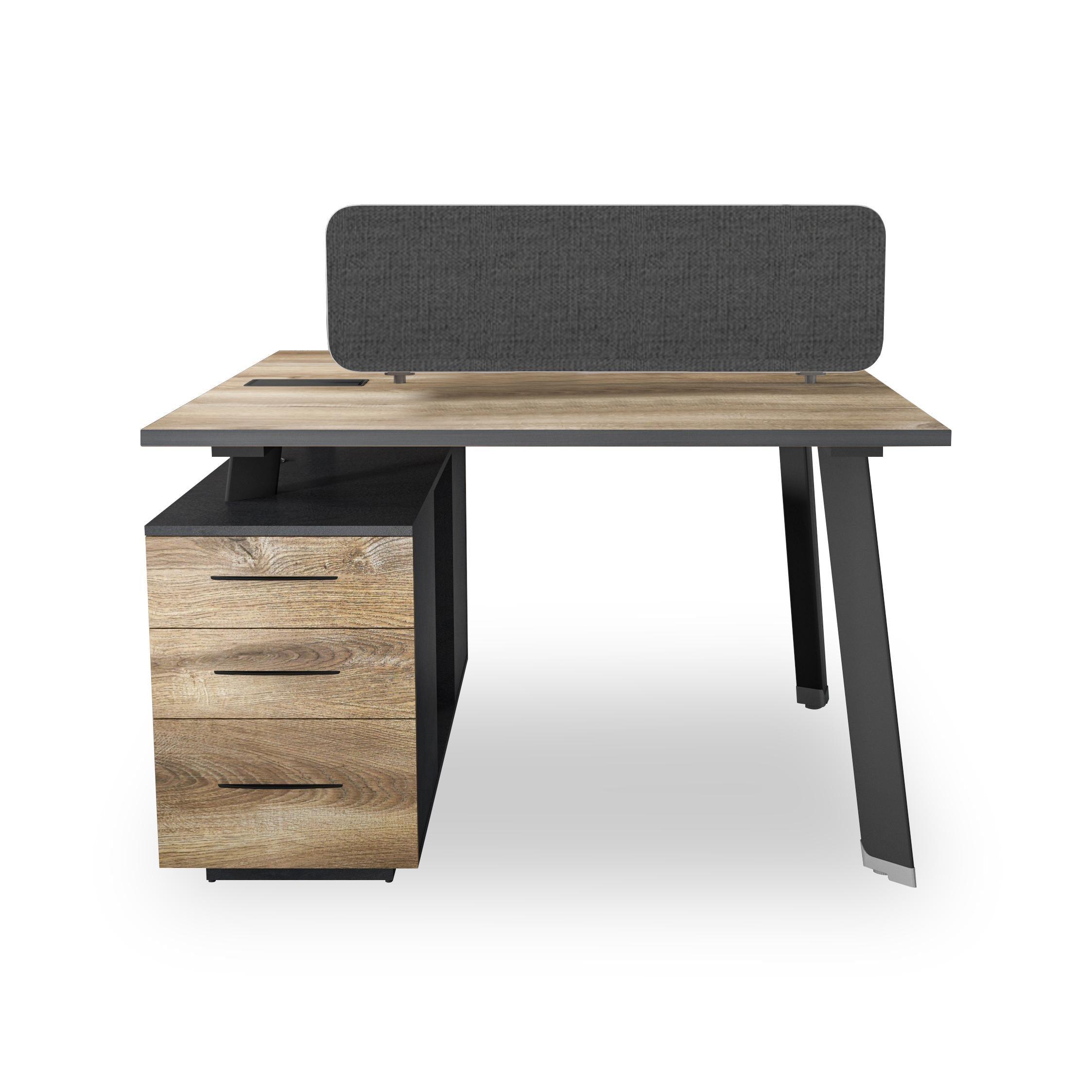 Arto 2 People Back to back Workstation with 2 Cabinets 1.2M - Warm Oak & Black - Furniture Castle