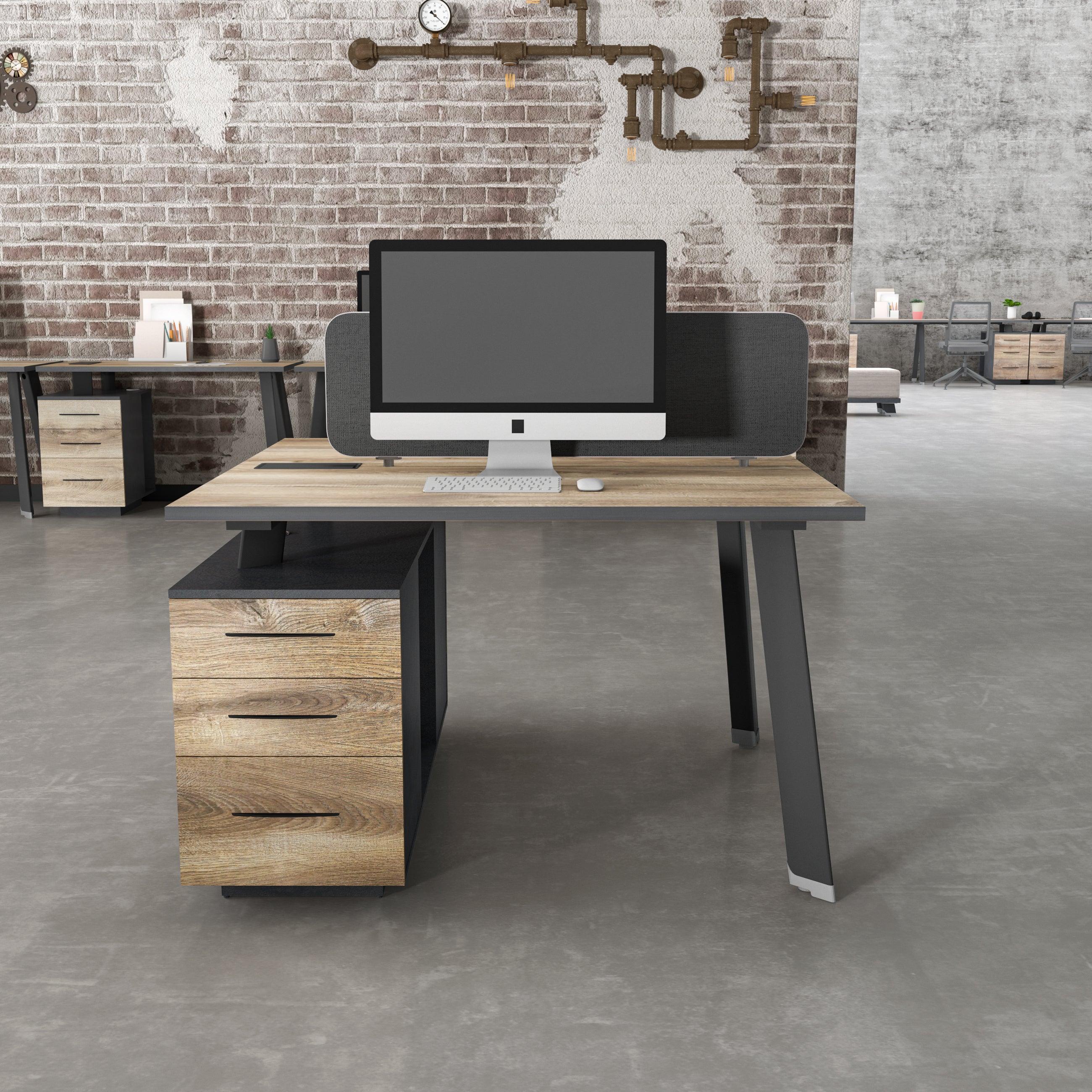 Arto 2 People Back to back Workstation with 2 Cabinets 1.2M - Warm Oak & Black - Furniture Castle