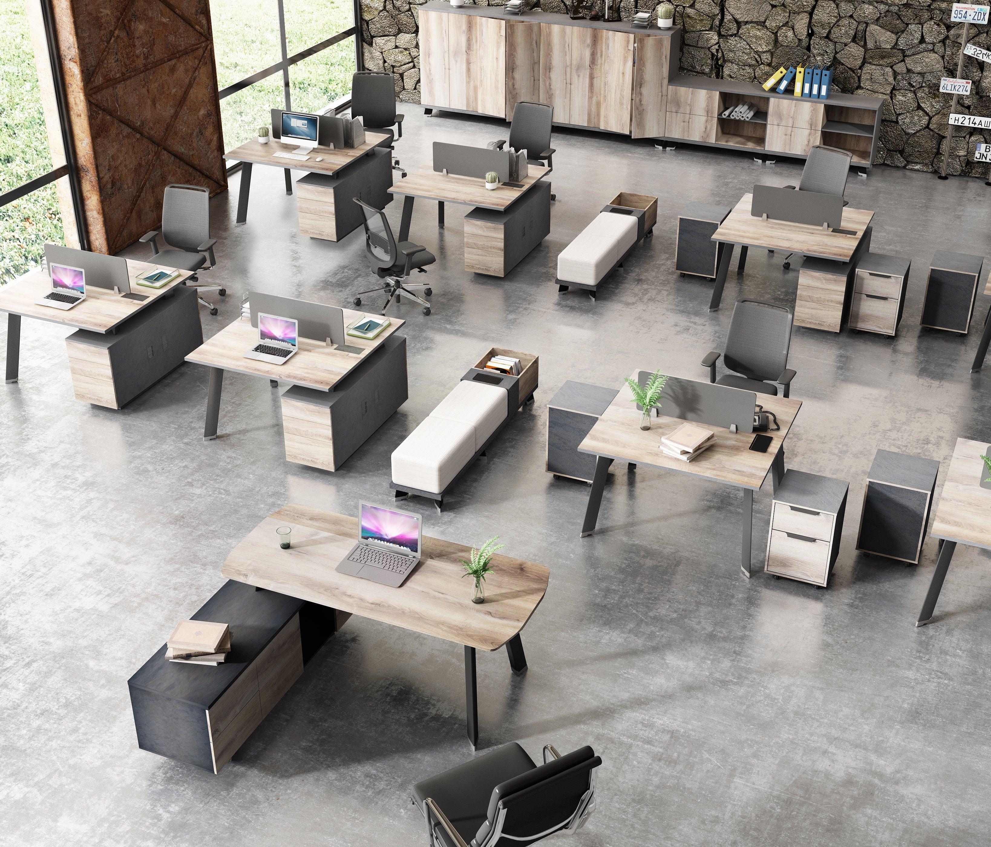 Arto 2 People Back to back Workstation with 2 Cabinets 1.2M - Warm Oak & Black - Furniture Castle