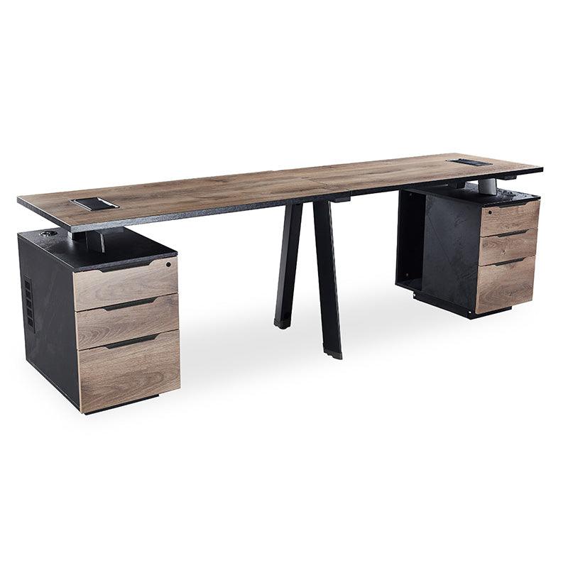 ARTO 2 People Workstation with 2 Cabinets 2.4M - Warm Oak & Black - Furniture Castle