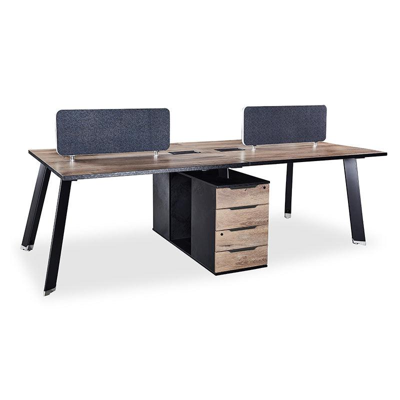 ARTO 4 People Back to Back Workstation 2 Cabinets 2.4M - Warm Oak & Black - Furniture Castle