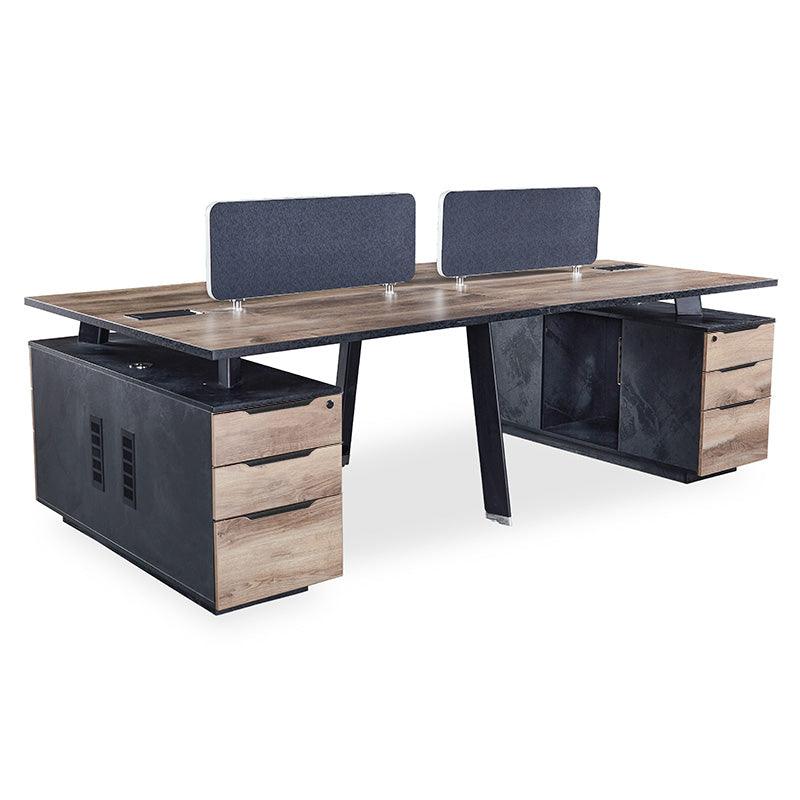 ARTO 4 people Back to Back Workstation 4 Cabinets 2.4M - Warm Oak & Black - Furniture Castle