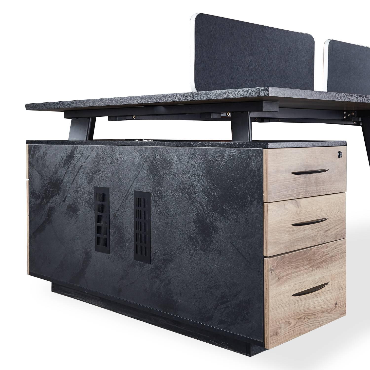 Arto 4 People Back to back Workstation with 4 Cabinets 2.4M - Warm Oak & Black - Furniture Castle