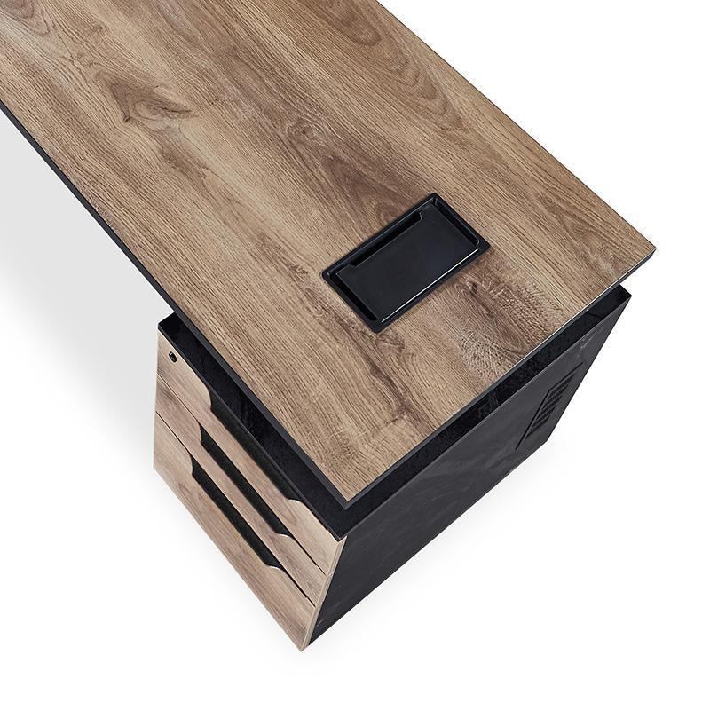 Arto Single Workstation with Right Cabinet 1.2M - Warm Oak & Black - Furniture Castle