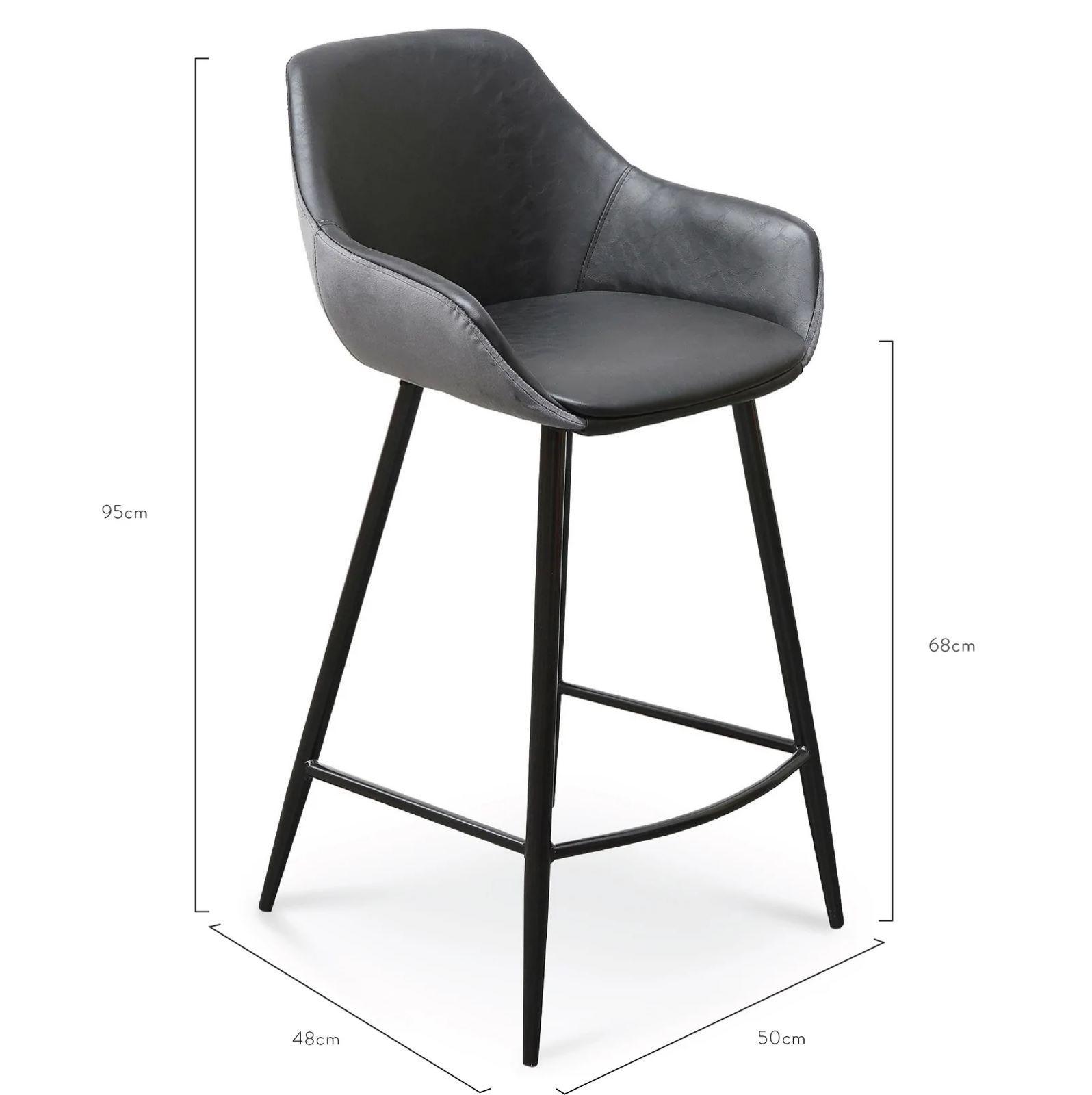 Astoria Bar Stools Black PU & Grey Velvet - Set of 2 - Furniture Castle