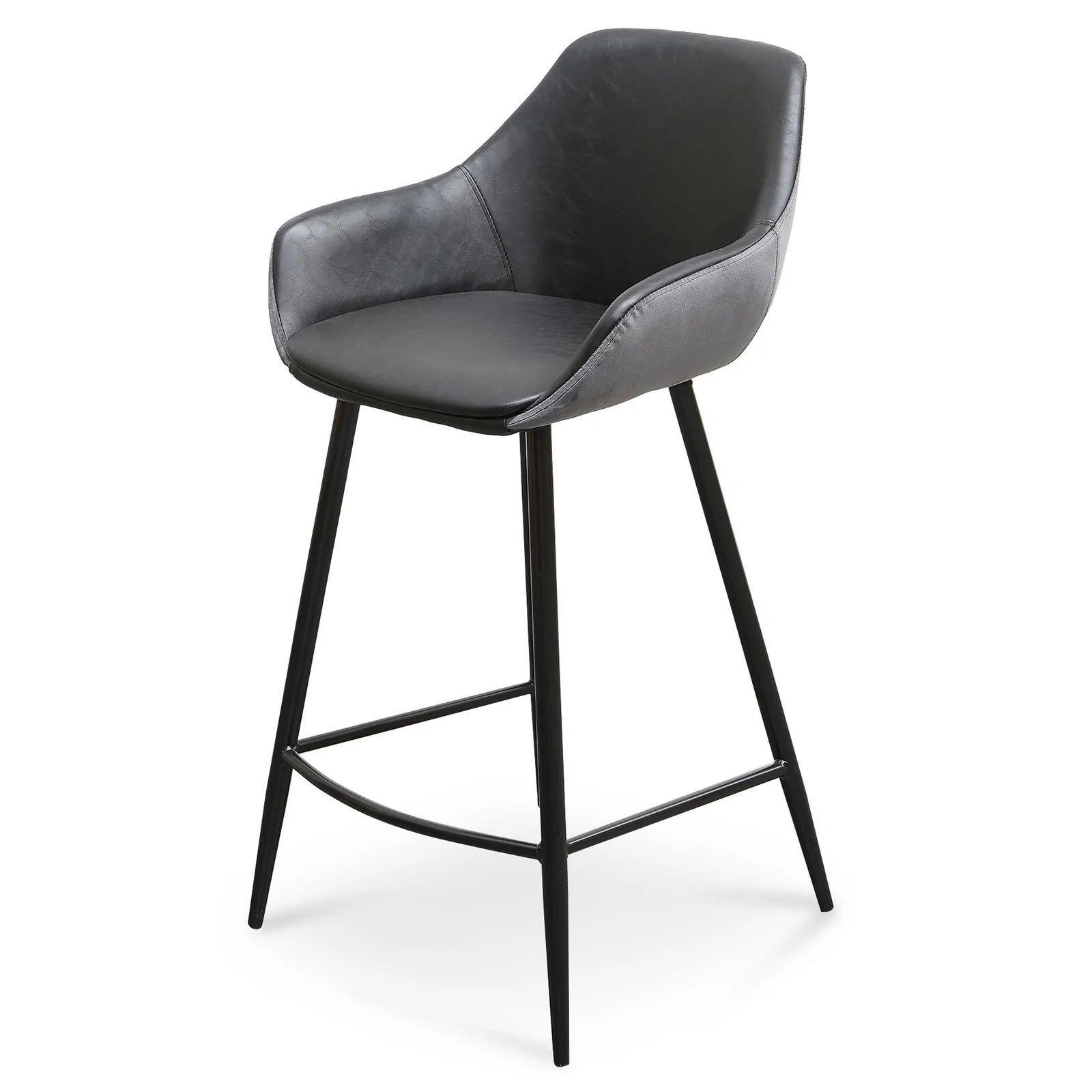 Astoria Bar Stools Black PU & Grey Velvet - Set of 2 - Furniture Castle