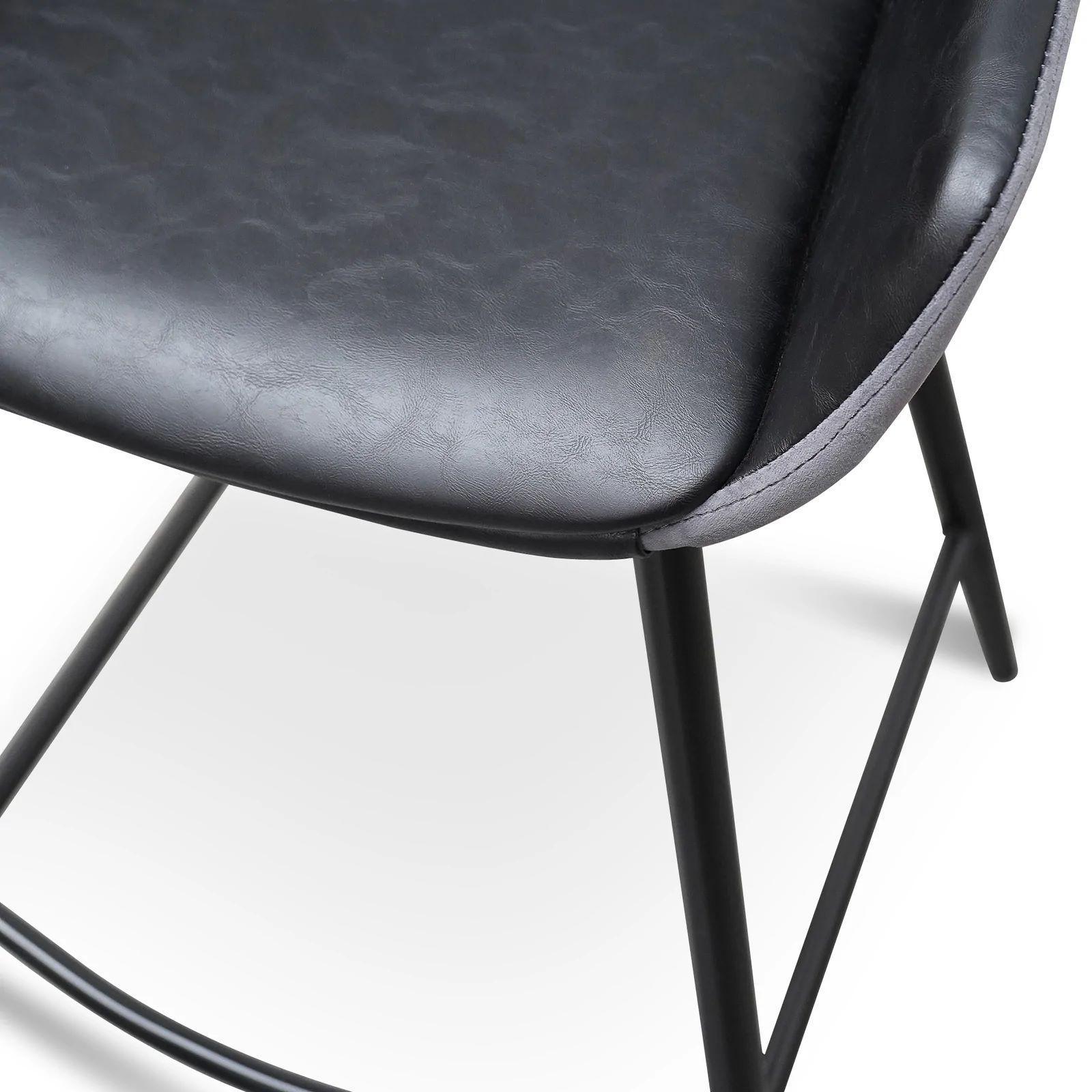 Astoria Bar Stools Black PU & Grey Velvet - Set of 2 - Furniture Castle
