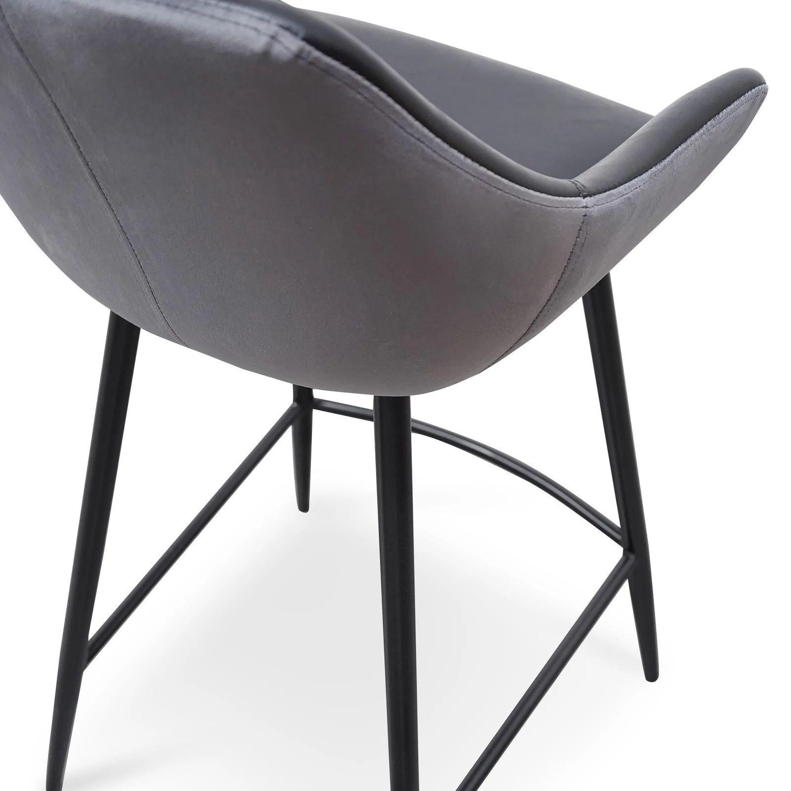 Astoria Bar Stools Black PU & Grey Velvet - Set of 2 - Furniture Castle
