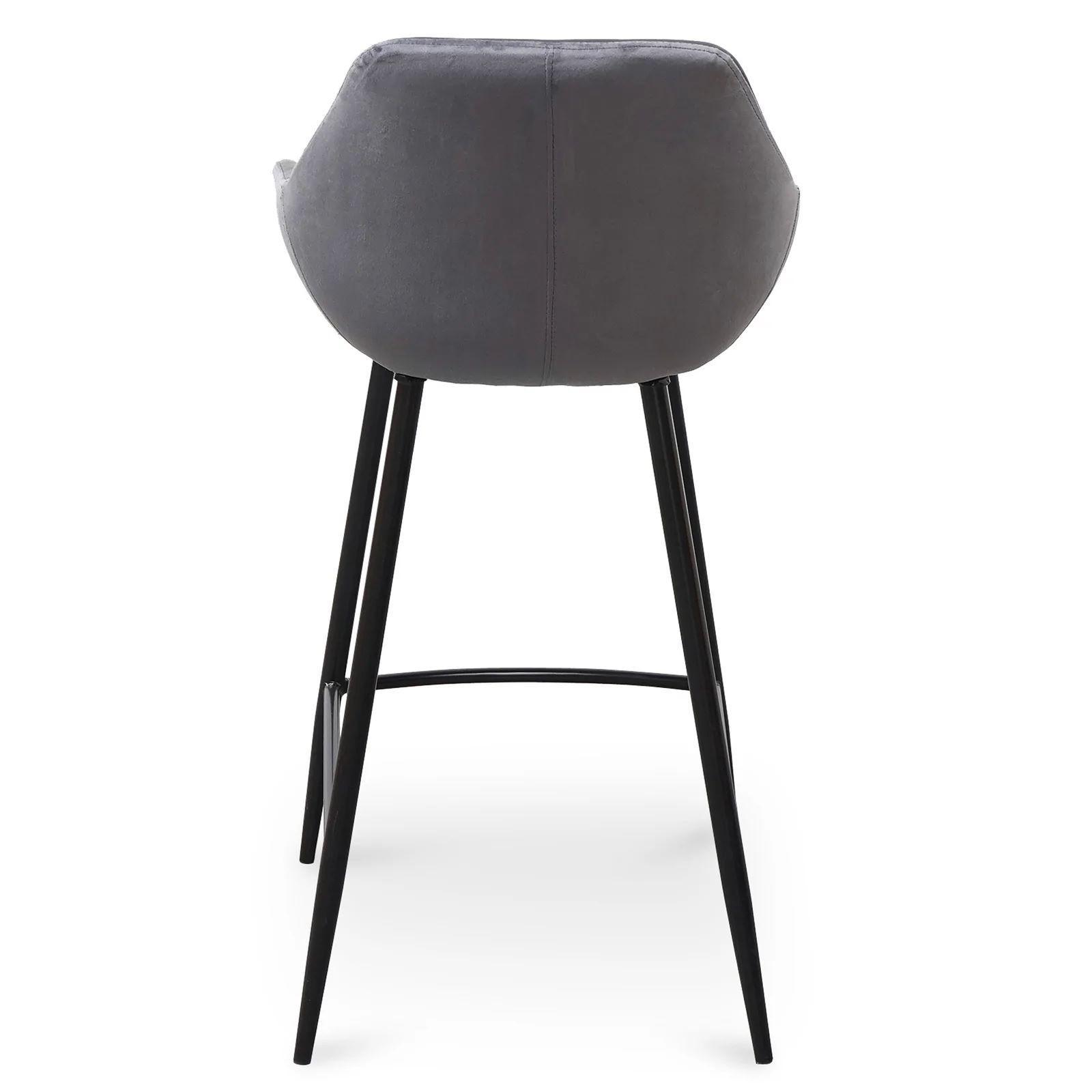 Astoria Bar Stools Black PU & Grey Velvet - Set of 2 - Furniture Castle