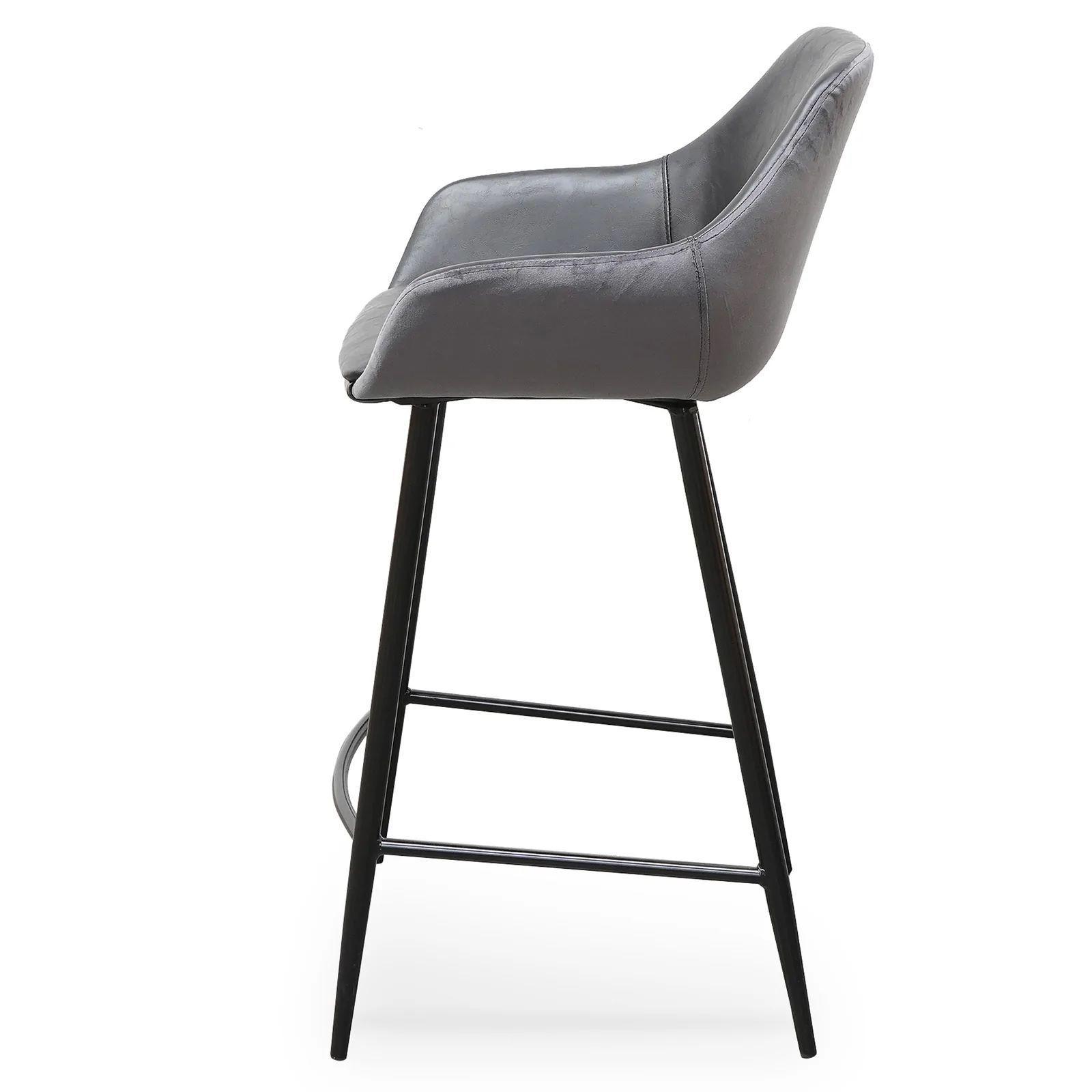 Astoria Bar Stools Black PU & Grey Velvet - Set of 2 - Furniture Castle
