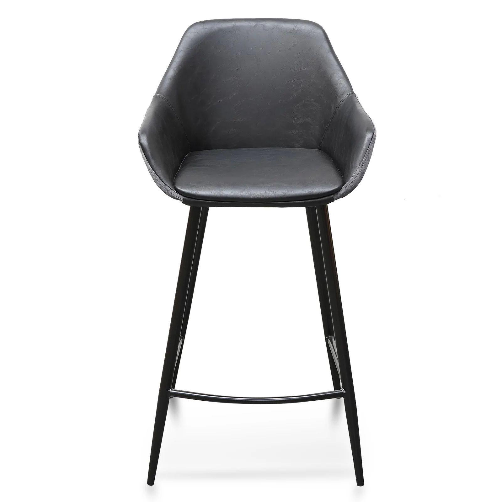Astoria Bar Stools Black PU & Grey Velvet - Set of 2 - Furniture Castle