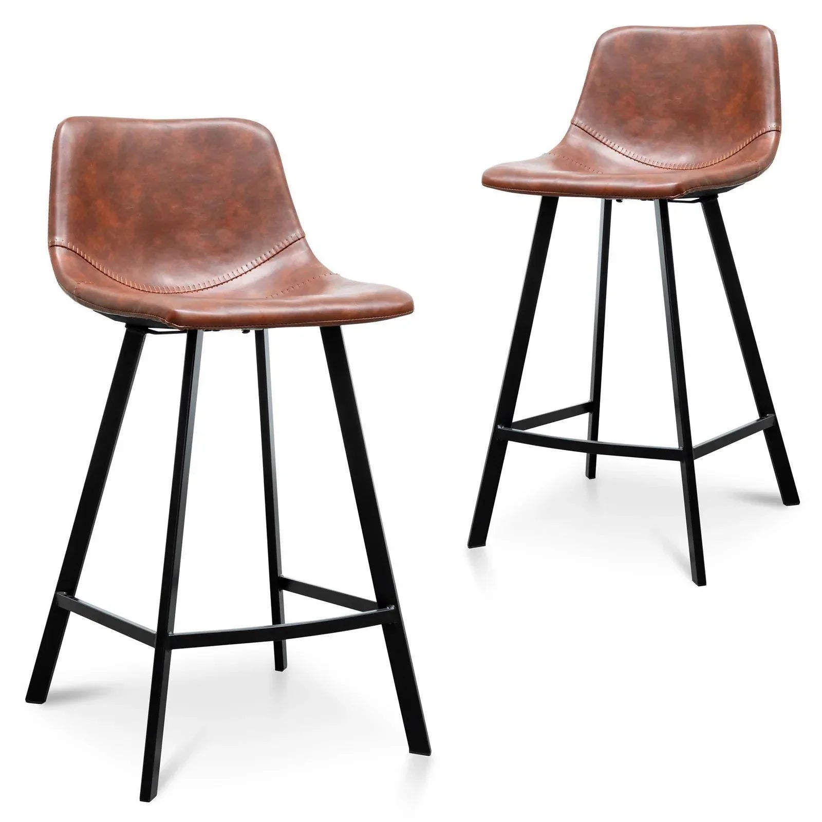 Astoria Bar Stools Cinnamon 65cm Brown PU Leather Set of 2 - Furniture Castle