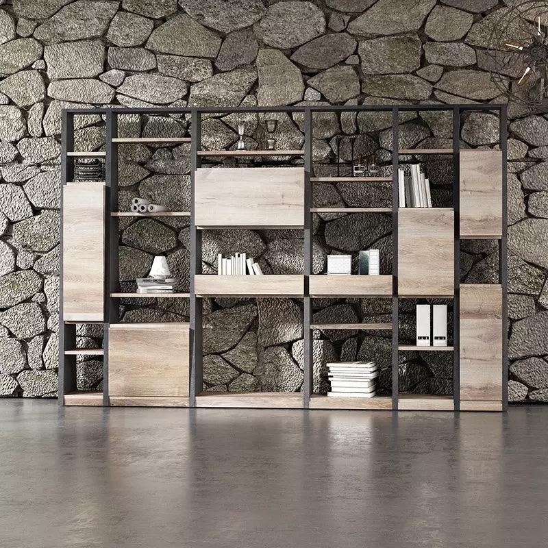 BARON Display Unit 230cm - Warm Oak & Black - Furniture Castle