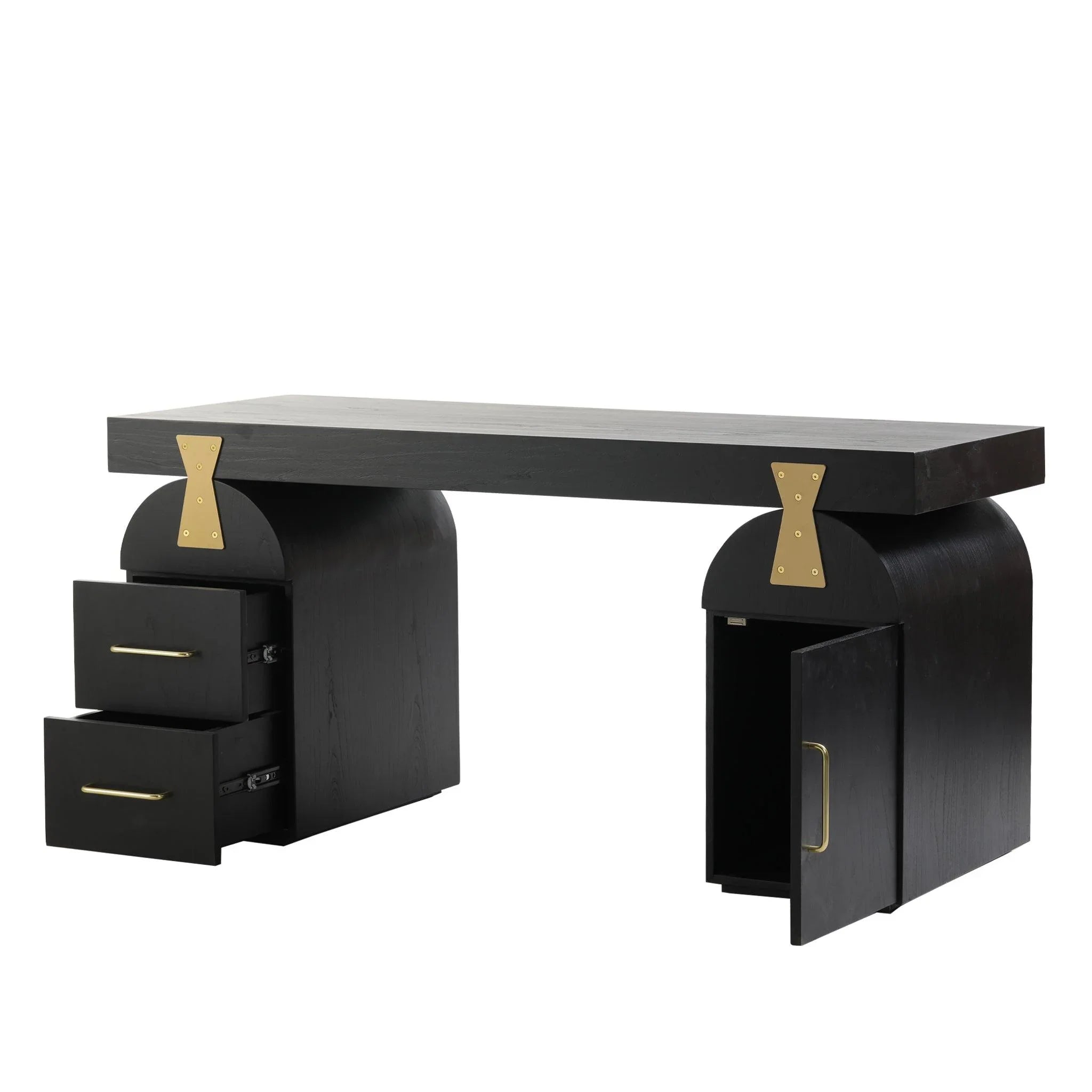 Broady 1.55m New Elm Home Office Desk - Full Black - Furniture Castle