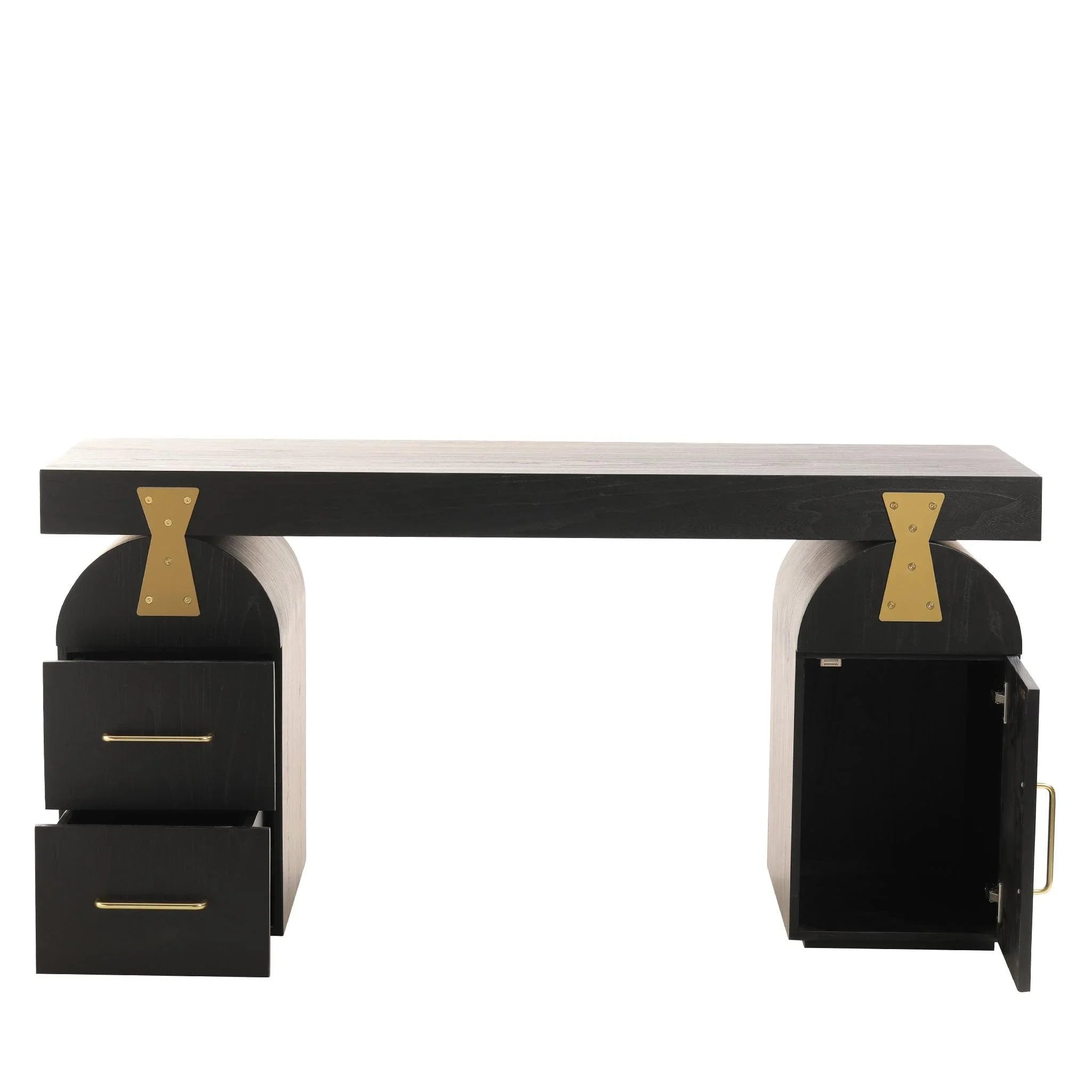 Broady 1.55m New Elm Home Office Desk - Full Black - Furniture Castle